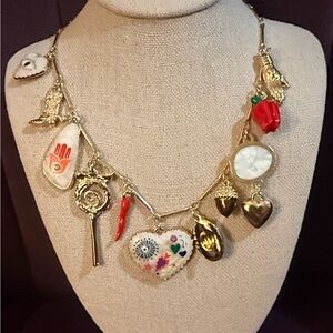 Gold Charm Necklace with Multicolor Accents